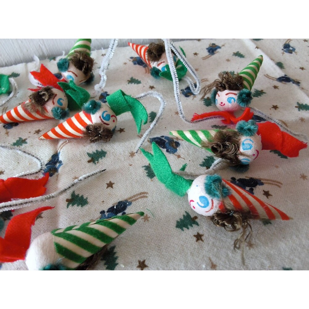 VTG Putz Santa Chenille Christmas Elves Picks Tie-Ons Decoration (LOT OF 14!)